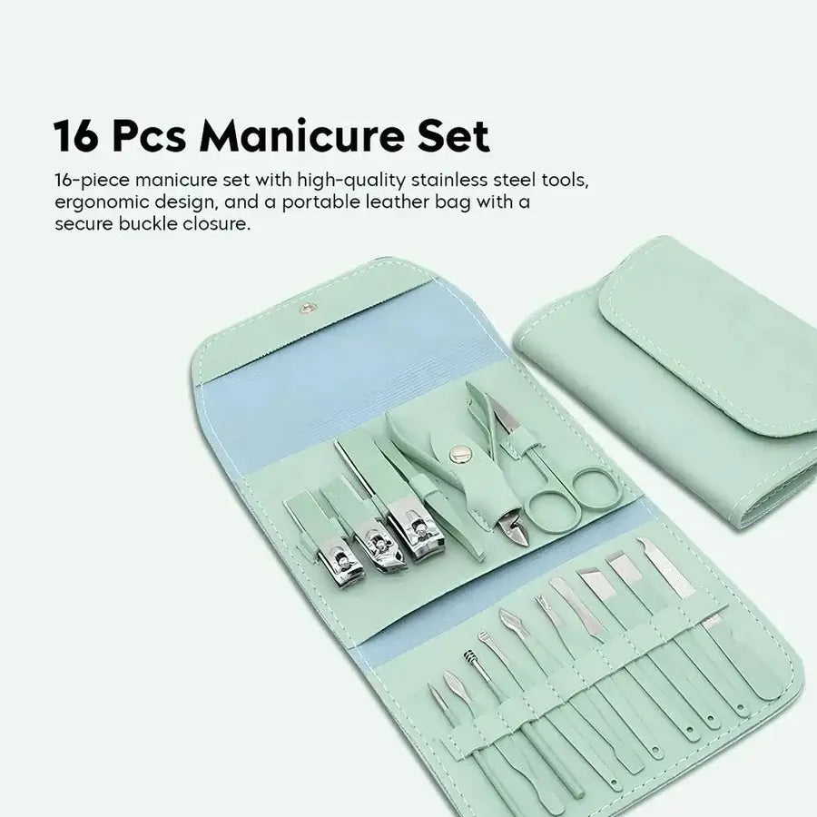 16-Piece Professional Grooming Kit — Manicure, Pedicure, Facial & Ear Care