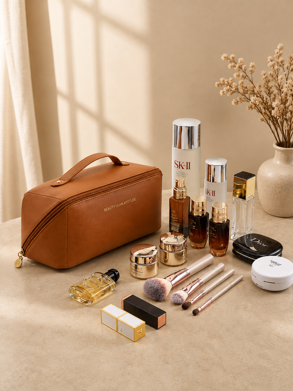 Leather Cosmetic Organizer Pouch