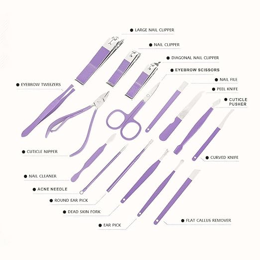 16-Piece Professional Grooming Kit — Manicure, Pedicure, Facial & Ear Care