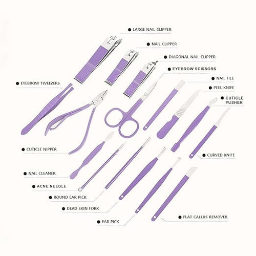 16-Piece Professional Grooming Kit — Manicure, Pedicure, Facial & Ear Care
