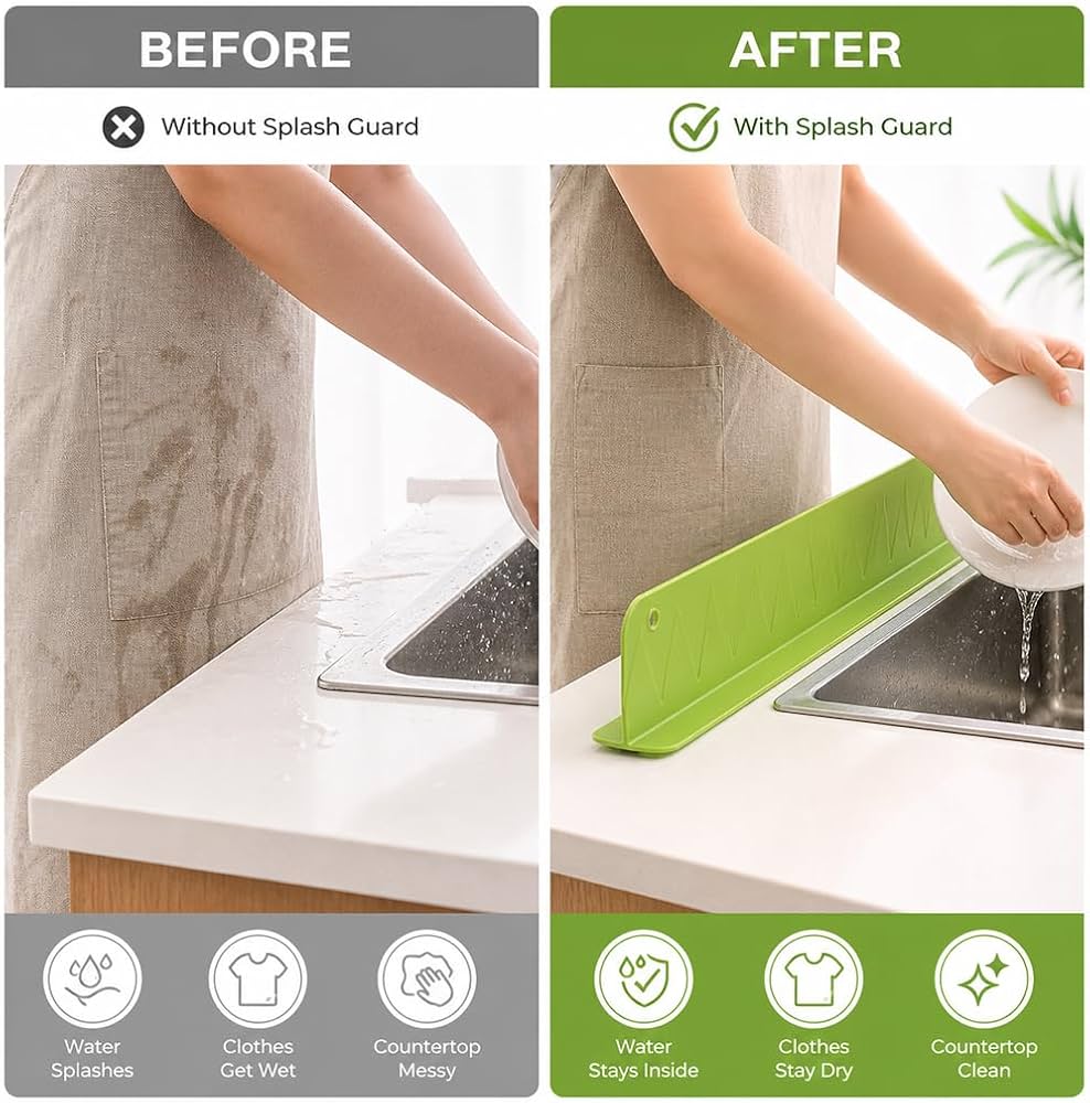 Silicone Sink Splash Guard With Suction – Flexible Water Splash Stopper for Kitchen & Bathroom