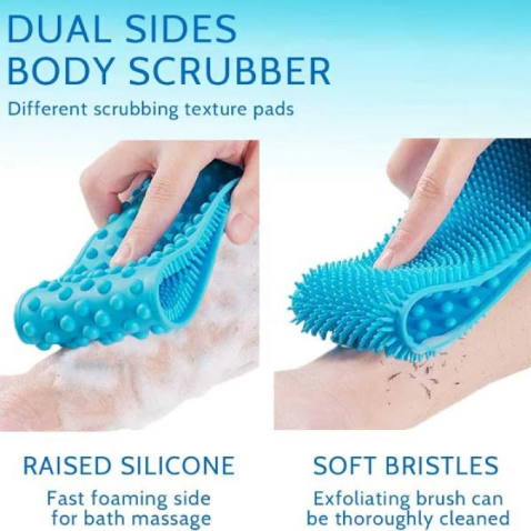 Silicone Back Scrubber Belt Pack of 2 – 28 Inch Dual-Sided Bath Exfoliator (Blue)