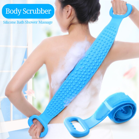 Silicone Back Scrubber Belt Pack of 2 – 28 Inch Dual-Sided Bath Exfoliator (Blue)