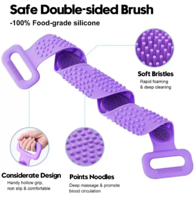 Silicone Back Scrubber Belt Pack of 2 – 28 Inch Dual-Sided Bath Exfoliator (Blue)