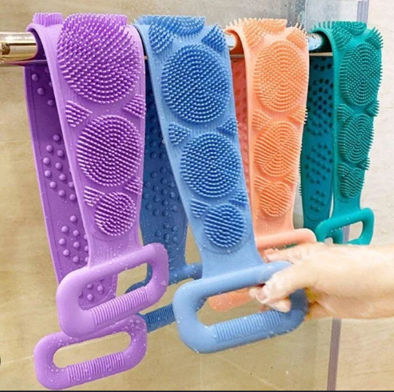 Silicone Back Scrubber Belt Pack of 2 – 28 Inch Dual-Sided Bath Exfoliator (Blue)