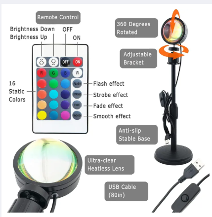 Sunset Lamp Projector 16 Color LED Light