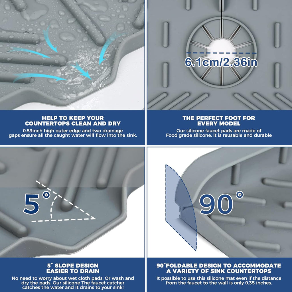 Silicone Sink Splash Guard – Self-Draining Faucet Drip Catcher & Countertop Protector