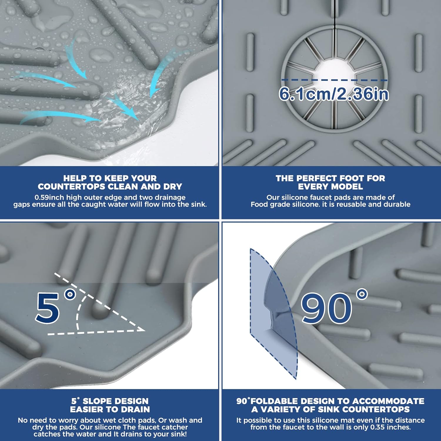 Silicone Sink Splash Guard – Self-Draining Faucet Drip Catcher & Countertop Protector