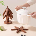 Tree-Shaped Wooden Trivet Set (4 trivets + 1 Stand) – Foldable Heat-Resistant Hot Pot Holders for Kitchen, Dining & Serving
