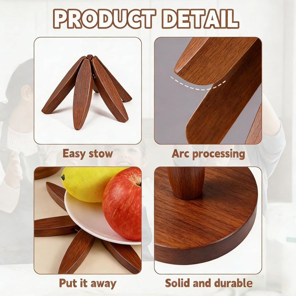 Tree-Shaped Wooden Trivet Set (4 trivets + 1 Stand) – Foldable Heat-Resistant Hot Pot Holders for Kitchen, Dining & Serving