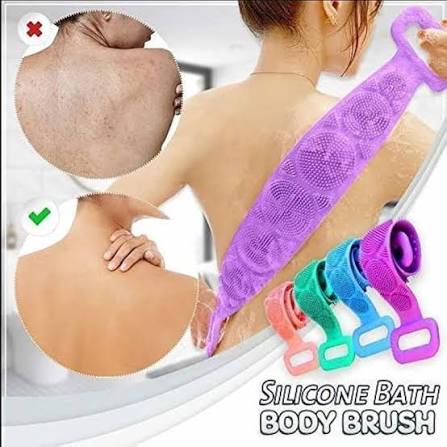 Silicone Back Scrubber Belt Pack of 2 – 28 Inch Dual-Sided Bath Exfoliator (Blue)